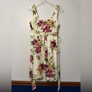 Maurices Cream Dress with Pink and Green Floral Design